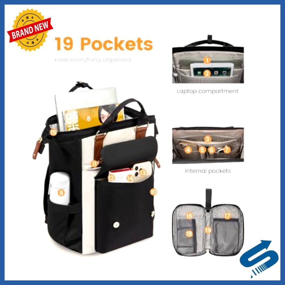 Laptop Backpack Purse Work Travel Nursing School Bookbag Chic Minimal - Picture 2 of 6
